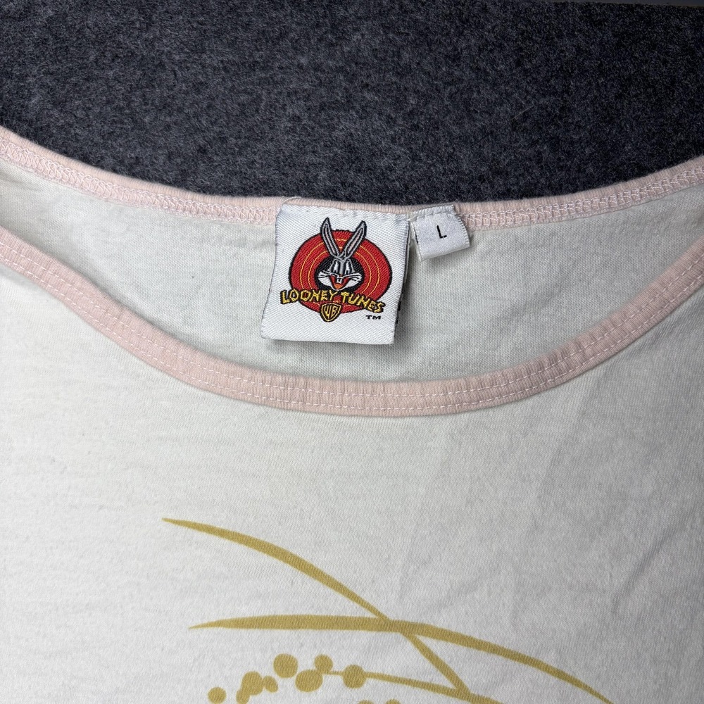 Looney Tunes Tweety Bird Baby Tee Y2K Womens Large White Girlhoodcore Floral - Picture 4 of 8